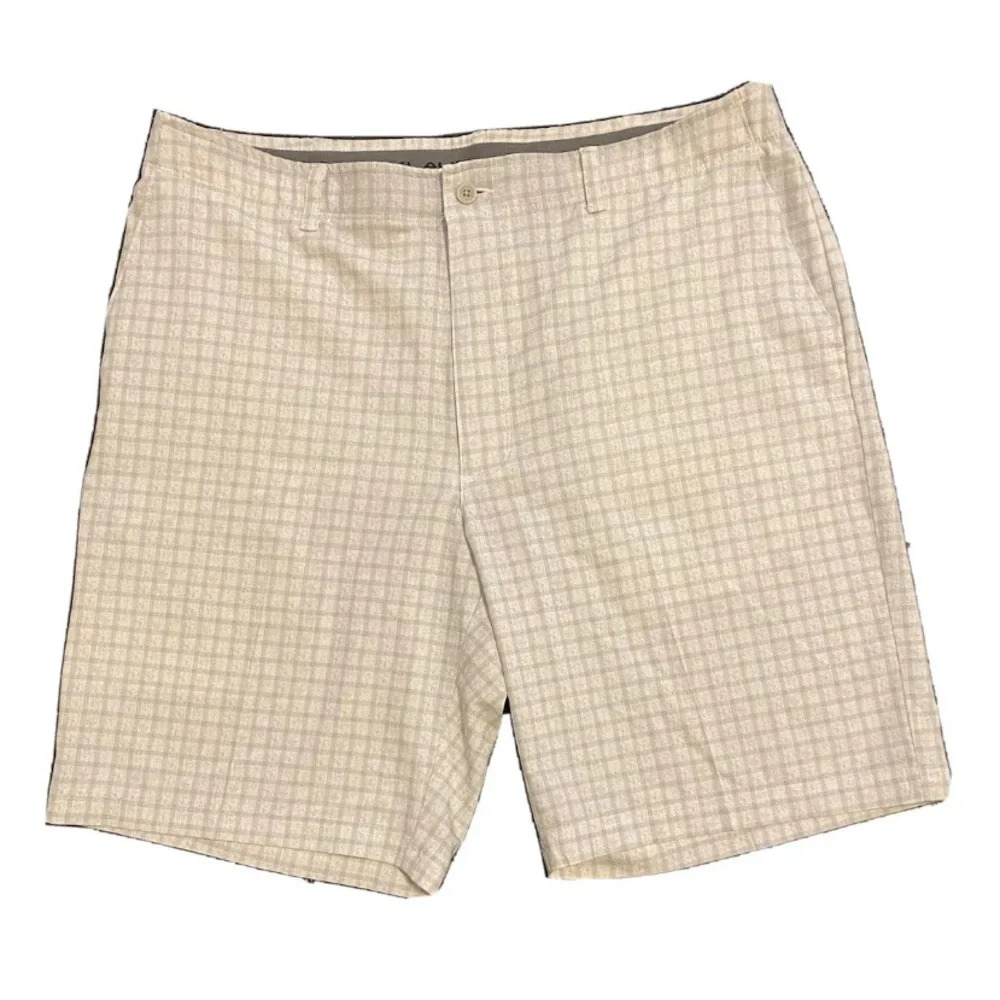 Nicklaus Golf Shorts Mens 38 Performance Gray Plaid Check Chino Flat Front great